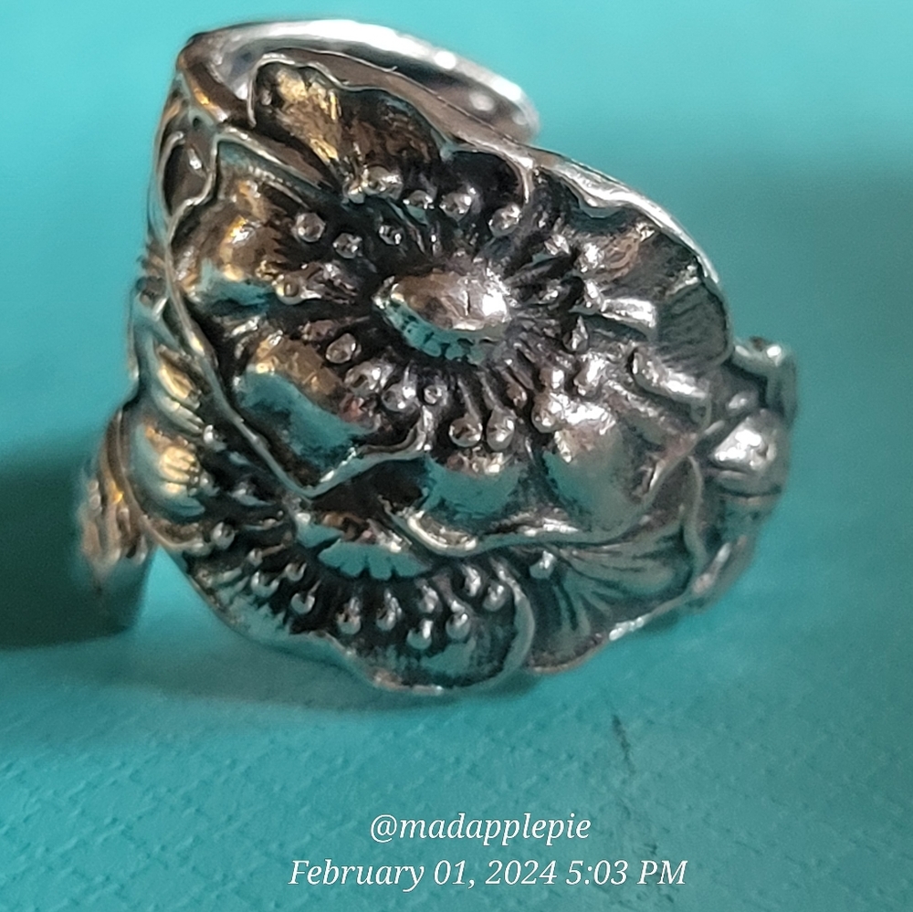 Sterling Silver Spoon Ring Wild Rose By Pass Style Designer Statement #97